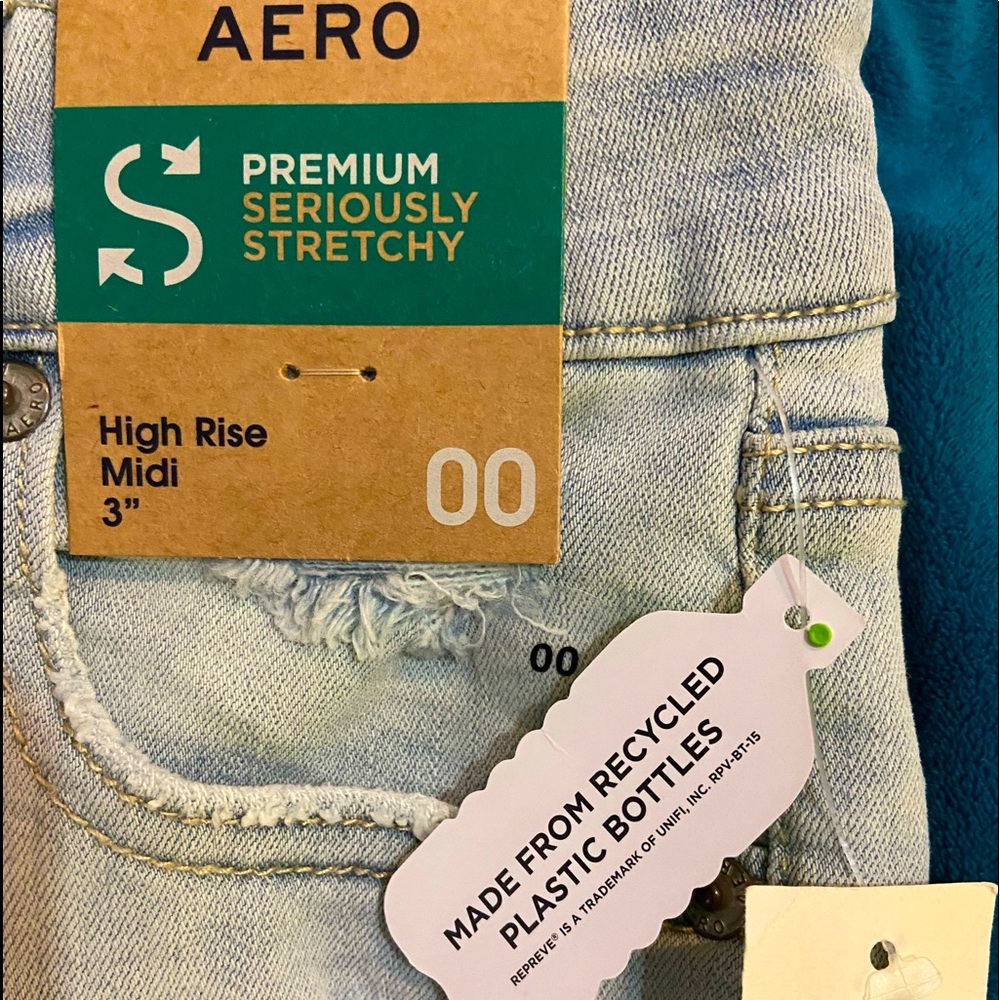 🏷️ BNWT AEROPOSTALE JEAN SHORTS~SZ 00~PREMIUM SERIOUSLY STRETCHY~HIGH RISE - Picture 6 of 7